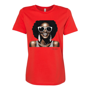 Hey There Yelani shirt red black woman smiling